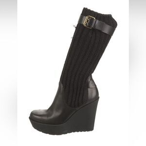 Gucci Black Wedge Boots with Knit Design